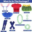 2 Pack Hawaiian Costume for Women Adults, Hawaiian Luau Hula Skirts Outfit Tropical Tutu Dress Set Includs Headband Necklace Bracelet Red T-shirt for Halloween Beach Party Holiday Hula Dress-Up