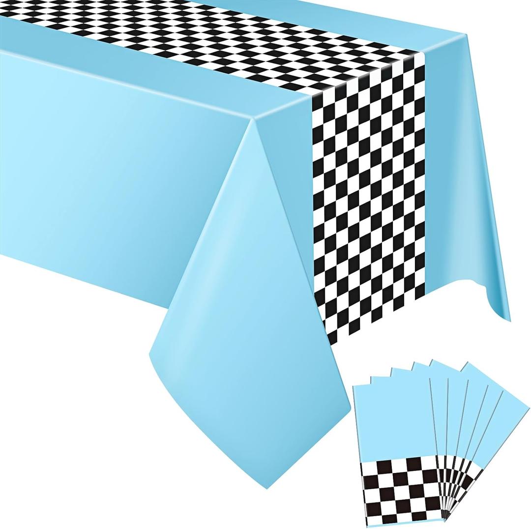 Irenare Car Birthday Party Supplies Racing Decorations 50s Party Tablecloth Racetrack Table Runner Table Covers for Kids Boy Car Theme Birthday Decor, 54 x 108 Inch(Sky Blue,6 Sheets)