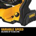 DEWALT 20V MAX Portable Fan, Battery Powered Rechargeable Cordless Shop Fan, Up to 4.5 Hrs Runtime, Variable Speed, 650 CFM, Tool Only (DCE512B)