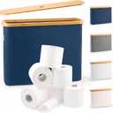 LONBET Toilet Paper Storage for 12 Rolls, Stackable & Foldable - The Ultimate Bathroom Organizer - Waterproof Basket with Bamboo Lid - Elegant Toilet Paper Storage Holder, Blue