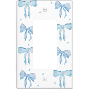 Blue Bow Single Rocker Light Switch Plates And Outlet Covers Decorative Electrical Wall Plate Receptacle Switchplate Decorate Plug Cover For Bathroom Bedroom Kitchen 4.6 * 2.8 Inch