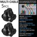 5 Pcs Insulated Multi Cable Connectors 2 Port Single Entry Splice Electrical Power Connector Black Interconnect Terminals Pre Filled (1/0-14 Awg Wire Range)