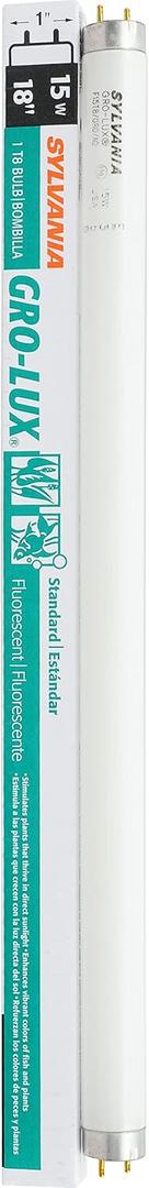 SYLVANIA T8 Gro-Lux Fluorescent Tube 18" Light Bulb, 15W, G12 Bi-Pin Base, 325 Lumens, Non-Dimmable, 5500K  1 Pack (21657), White