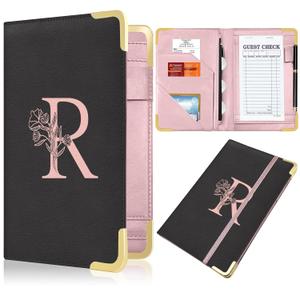 Server Book, Alphabet Waitress Book for Waitress, Leather Waitess Book with Zipper Pocket, Server Manual Checkbook Fits Server Apron (R)