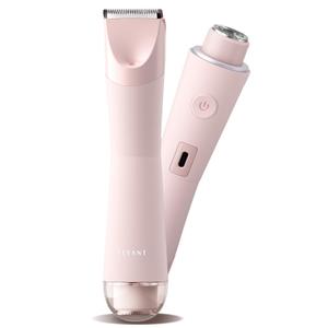 Bikini Trimmer for Women, Flyant 2 in 1 Electric Shaver for Women, Pubic Hair Trimmer Waterproof IPX7 with LED, Bikini Razor for Leg Arm Underarm Bikini Area, Gift Box for Friends - Pink