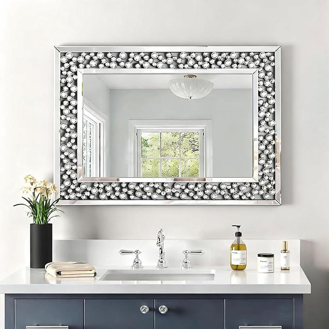 KOHROS Diamond Mirror for Wall 36"x 24" Rectangle Decorative Wall Mirrors for Living Room Bathroom Bedroom Entryway Dining Room
