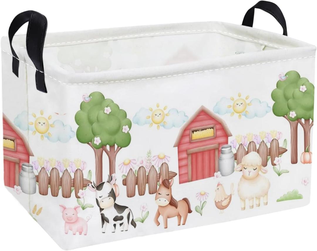 Essme Rectangular Farm Basket,Kids Baskets Empty with Handles,Cute Baskets for Kids Room Decor,Boys and Girls, Gift Basket,(Animal Farm)