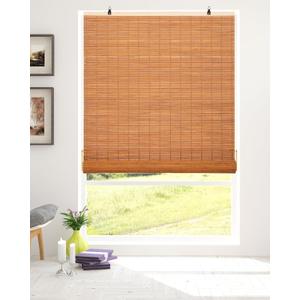 32''W X 72''H Cordless Bamboo Roman Shades, Light Filtering Roll Up Bamboo Blinds for Interior Window Home Patio Porch, Yellow Brown