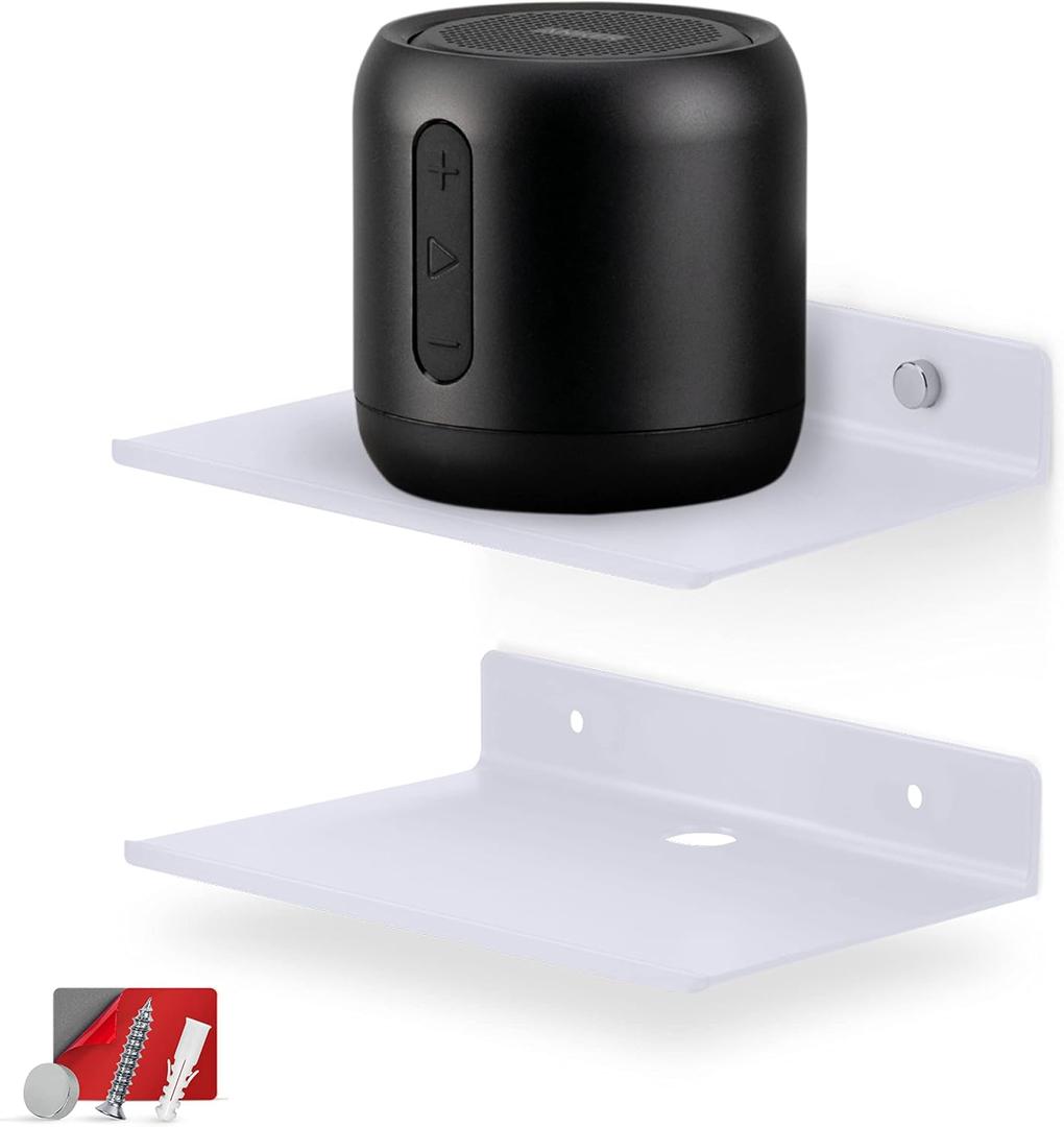 BRAINWAVZ 2-Pack 6" Floating Metal Wall Shelf for Books, Organizer, Speakers, Plants, Cameras, Books, Decor Display, Storage, Routers & More Wide Universal Holder Shelf (White)