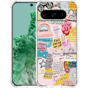 Indie Positive Quotes Popular Words Collage,Trendy Soft TPU Full Cover Case for Google Pixel 8 Pro Clear