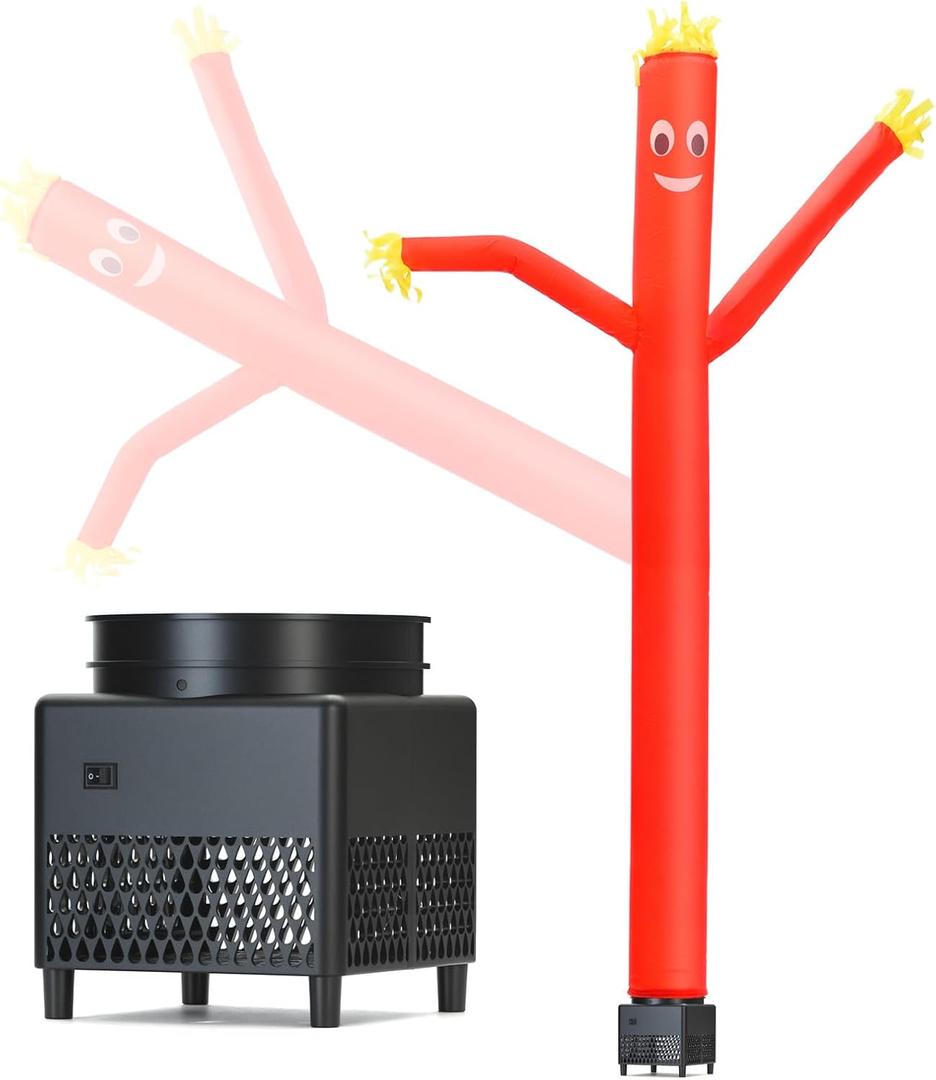 6ft Red Sky Air Puppet Dancer Inflatable Waving Tube Man with Lights & Built-in Blower - Wacky Waving Dancing Tube Guy for Business Promotion Stand Out Christmas Advertising