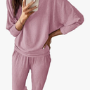 PRETTYGARDEN Women's Spring Fall Fashion Outfits 2 Piece Sweatsuit Long Sleeve Pullover Long Pants Ribbed Matching Lounge Set Medium