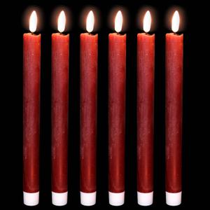 DRomance Red Flameless Taper Candles Battery Operated with 6H Timer, Real Wax 3D Wick Flickering LED Taper Candles Dinner Wedding Holiday Decor(6 Pack, 0.78 x 9.64 Inches)