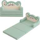 YACODAVO 2-in-1 Kids Couch Fold Out, Convertible Toddler Couch to Lounger, Toddler Chair Comfy, Kids Sofa for Girls and Boys, Gift for Birthday, Children's Day, Dinosaur Green