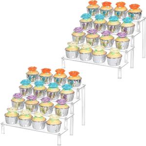 YestBuy Display Shelf Cake Stand Shelf Cupcake Stand Multifunctional and Durable Acrylic Stand Mounting Hardware Included Ideal for Desserts (4 Tier-2 Pack)