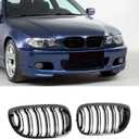 KHK Front Grill For BMW 3 Series E46 LCI 2-Door 2003-2006 325Ci 330Ci (facelift models), Gloss Black ABS Automotive Replacement Grille Double Slats Kidney Front Grill