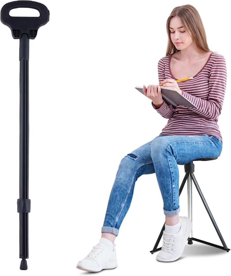 ALEVMOOM Walking Cane with Seat Folding Lightweight, 2-in-1 Cane Stool for Adults, Aluminum Walking Stick with Seat, Capacity 330lb Portable Stool for Senior, with Carry Bag-Black, 34 IN-1.8 LBS