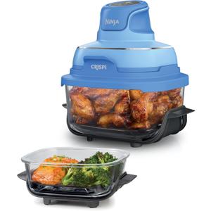 Ninja Crispi 4-in-1 Glass Air Fryer | 450°F | Non-Toxic | 4QT & 6-Cup Glass Containers w/Lids | Microwave, Freezer, Dishwasher Safe | Max Crisp, Air Fry, Bake, Recrisp | Electric Cobalt | FN101BL2
