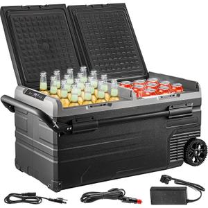 VEVOR Car Refrigerator, 12 Volt Car Refrigerator Fridge, 121.4QT Dual Zone Portable Refrigerator with Wheels and Handle, -4-68, 12/24V DC and 100-240V AC Compressor Cooler for Outdoor, Camping