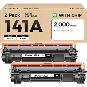 141A Toner Cartridge 2-Black with chip High Yield Replacement for HP 141A W1410A 141X W1410X Compatible with HP Laserjet Pro M110w MFP M140w Printer Ink M110we M140we M139we M139 Laser All-in-One Copy