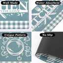Kitchen Mats for Floor with Grid Design, Farmhouse 3 Piece Washable Absorbent Runner Rugs Non Slip Cushioned Kitchen Mat Comfort Rug Set for Kitchen, Floor, Office (17*30+17*47+17'*59", Turquoise)