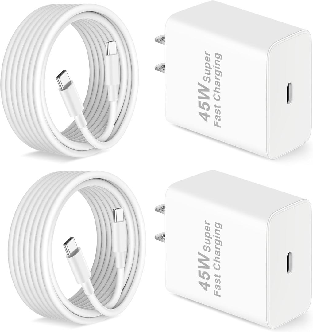 Pixel 10 9 8 7 6 Fast Charger, 2 Pack 45W USB C Super Fast Wall Charger Block with 10FT Long Type C Charging Cable Cord for Google Pixel 10/10 Pro/10 Pro XL/9/9a/9 Pro XL/Fold/8/8a/8 Pro/7/7 Pro/6/5/4