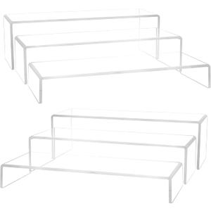 Aminigram Large Acrylic Display Risers, 2 Set - 6 Pack (12L~11.6L~11.2L) Collectibles Display Shelf, Acrylic Risers Display Stands for Show Figures, Cupcake, Perfume, Jewelry, Toys