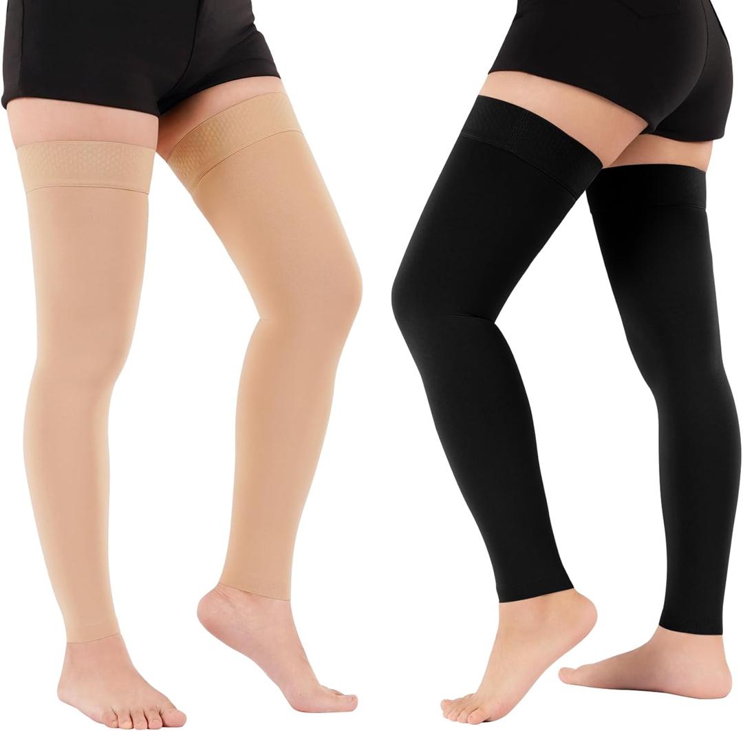 20-30mmHg Thigh High Compression Stockings for Women & Men, Footless Over the Knee Compression Socks with Silicone Band & Anti-Drop Straps, Medical Support for Varicose Veins, Edema, Swelling, DVT (Small)