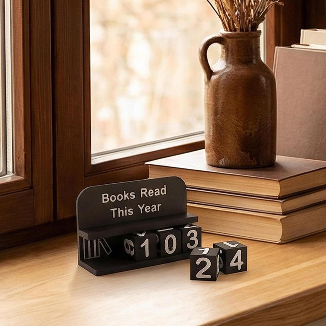 Book Read Counter - Book Capacity Reading Goal Tracker, Retro Bookshelf Decor for Readers, Bookworm & Library Lover Gift (Black)