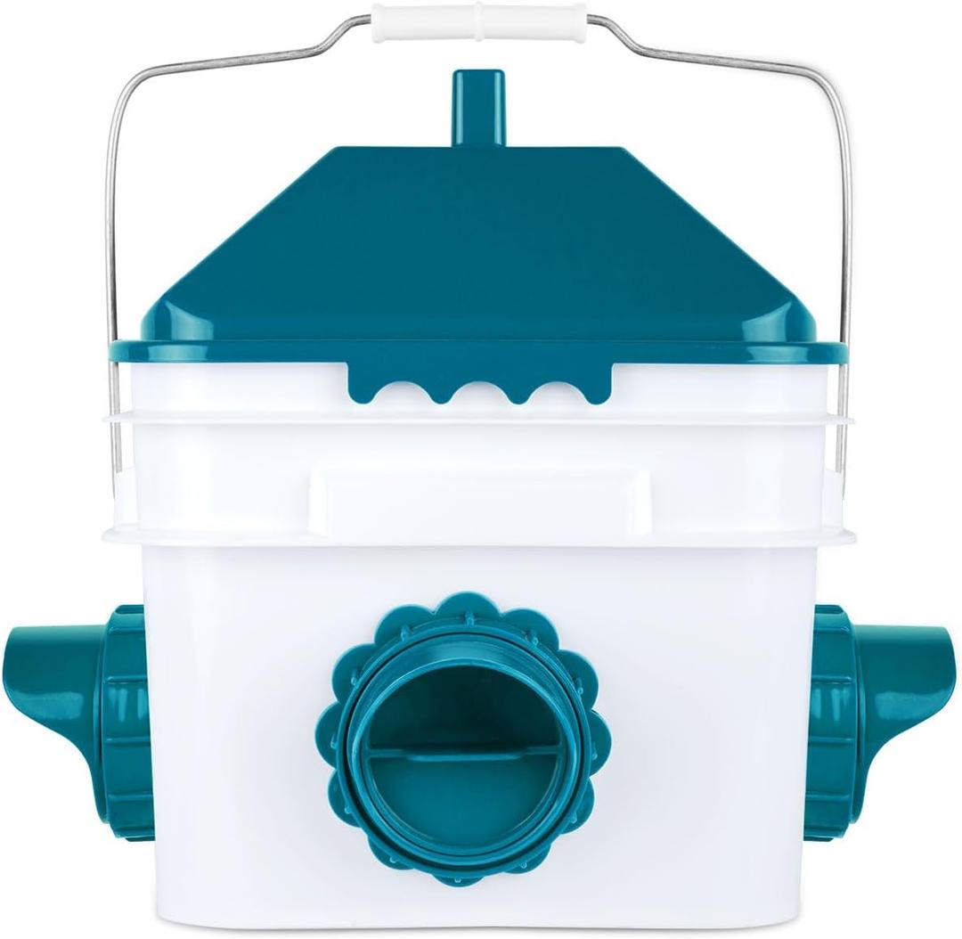 10 Pounds Chicken Feeder with 4 Ports, Rainproof Poultry Feeder for Up to 10 Adult Chickens or 15 Chicks Patented Products (Blue)