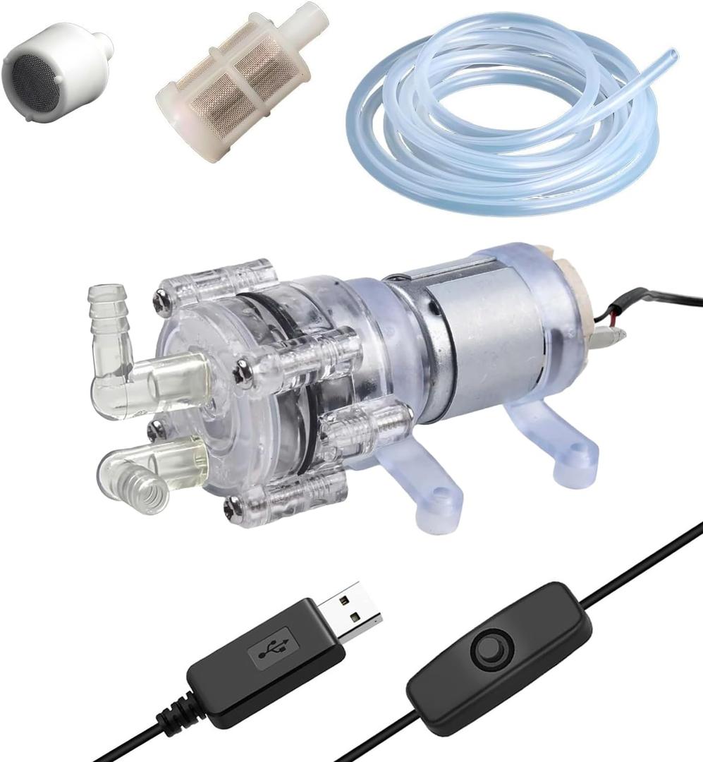 12V Food-Grade Water Transfer Pump, Quiet, High Temp Resistant, Portable Pump for Home, Kitchen & Outdoor,Multi-Use with 10ft Silicone Tubing & Filters,2L/min Flow, USB Powered