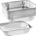 NYHI 9x13 Disposable Aluminum Foil Pans With Lids Large Half Size Deep Steam Pan and Oven Buffet Trays Food Containers for Catering Baking Roasting (1)