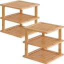 2 Pack Bamboo Corner Shelf,3 Tier Kitchen Cabinet Organizer for Plates and Dishes,Pantry Storage and Spice RackNatural