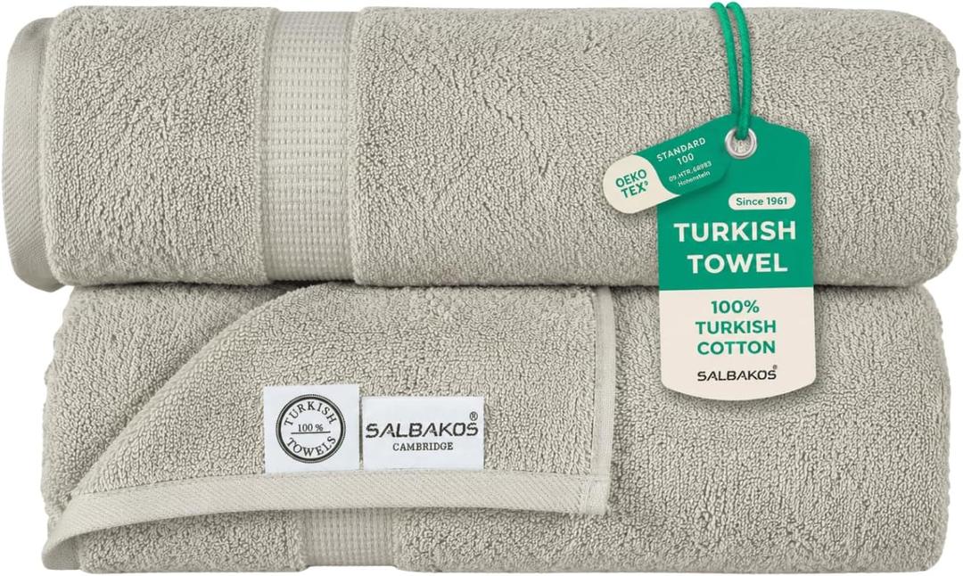 SALBAKOS 2-Piece 100% Turkish Cotton Bath Towels Extra Large 35x70, Stone | Oversized Bath Sheet Towel for Bathroom & Beach, Thick, Super Soft, Highly Absorbent, Premium Hotel Quality, Made in Turkey