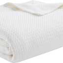 Madison Park 100% Egyptian Cotton Lightweight Summer Blanket, Breathable Waffle Knit Design, Soft Cozy All-Season Throw for Bed, Couch or Sofa, White Full/Queen Size (90"x90")