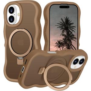 iPhone 17 Case,Wave Design Slim Thin Magnetic Compatible with Magsafe Foldable Ring Kickstand Translucent Matte Design Shockproof Drop Protective Phone Cover for iPhone 17 6.3",Desert Titanium
