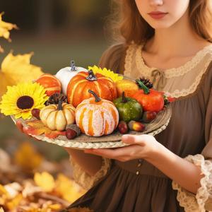 20pcs Halloween mini Artificial Craft Fake Pumpkin DecorFall Decorations with Pumpkins Acorn Pinecones Sunflowers for Halloween Fall Thanksgiving Decor Set Dining Table Living Room Party