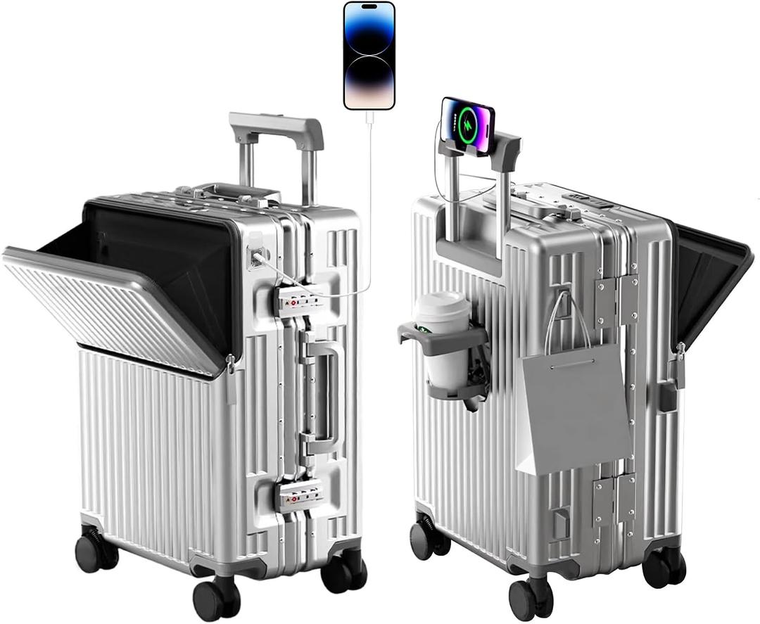 Carry on suitcase Zipperless Luggage,Polycarbonate Aluminum Hard Shell, Expandable Carry-On Suitcase with Spinner Wheels, 24 Inch Cabin