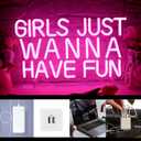 Girls Just Wanna Have Fun Neon Sign for Wall Decor, Retro Style Pink LED Neon Signs, Wedding Party Girl Neon Light Sign,USB Powered for Teen Bedroom Aesthetic Wedding Party Christmas Birthday