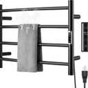 (1 Pack) Electric Towel Warmer with Built-in Timer - Wall Mounted Bathroom Heated Towel Rack, Plug-in Design Black