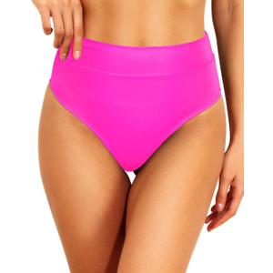 Tempt Me Women High Waisted Cheeky Bikini Bottoms Tummy Control Scrunch Butt Swim Bottom Only (Pink, L)