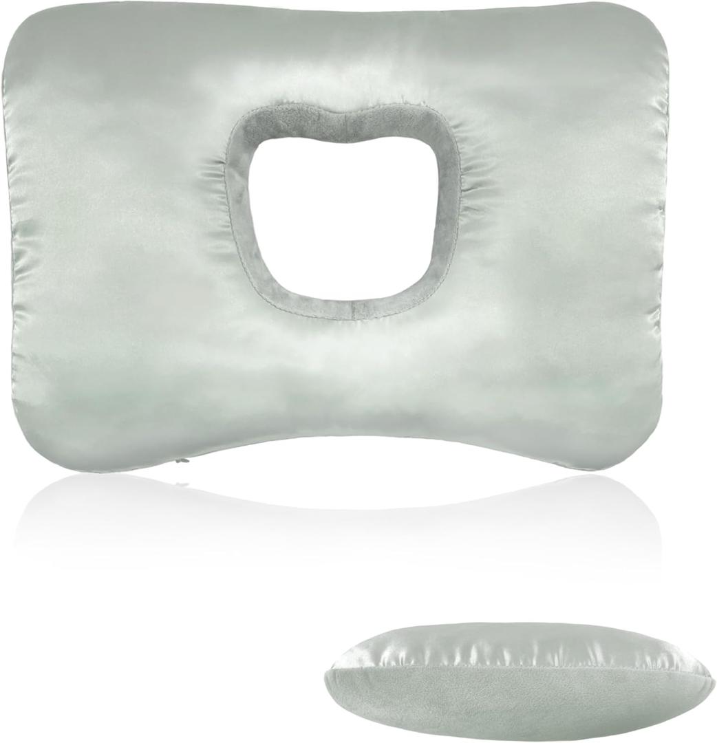 Ear Piercing Pillow for Side Sleepers with Ear-Shaped Hole for Ear Pain, Reversible Satin & Cotton Washable and Adjustable Ergonomic Ear Guard Protector for Side Sleeping