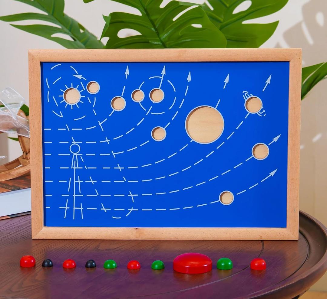 Premium Montessori Astral Map 17in(43cm) Beechwood– 9 Planets Wooden Puzzle, Solar System Space Learning Toy with Sun Planets (Pluto), Astronomy Educational Material Kids 3-6 Homeschool Toddlers