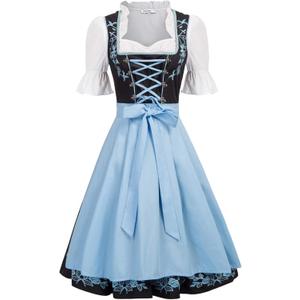 JASAMBAC Women's German Dirndl Dress Costumes 3 Pieces for Oktoberfest Carnival (Large, Black)