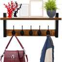 Wall Hooks with Shelf Coat Rack Wall Mount Shelf with 5 Metal Hooks Coat Backpack Key Clothes Hanger with Storage, Wall Floating Shelf Hanging in Entryway, Living Room, Bathroom, Bedroom, Kitchen