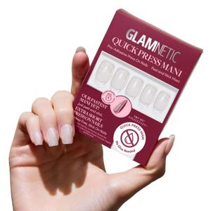 Glamnetic Quick Press Mani - No Glue Press On Nails, Just Peel and Stick, Square Extra Short Nails, Mess Free, Salon Quality Stick On Nails, Daydream Veil | in 15 Sizes - 30 Nail Kit | Gift For Mom