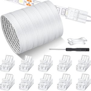 Flutesan 10 Pcs LED Strip Connectors 32.8ft RGB Extension Cable Wire Cord Kit Transparent Solderless Track Lighting Connector for Waterproof or Non Waterproof LED RGB Strip Light