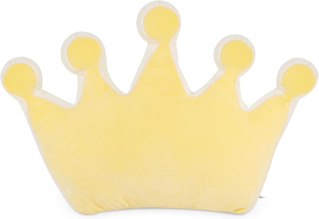 Crown Shaped Throw Pillows, Fluffy Decorative Pillows Soft for Girls Boys in Toddler Kids Room Decoration (Yellow)