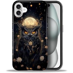 CARLOCA Case for iPhone 16,Celestial Owl Unique Forest Moon Nature Design Hybrid Dual Protection Soft TPU Hard PC Shockproof Anti-Scratch Cover Men Women Stylish Protective Phone Case