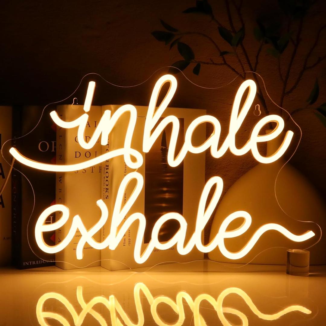 Inhale Exhale Neon Sign for Wall Decor, Warm White Led Signs for Room, USB Dimmable Neon Lights for Yoga Meditation Studio Bedroom Home Living Room Party Cafe Business Pub Wall Art